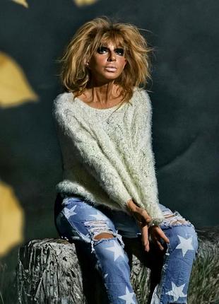 Джемпер травичка молочний із паєтками katsumi ажурний светр