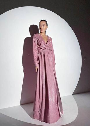 Вечірня сукня з люрексу на запах з розрізом