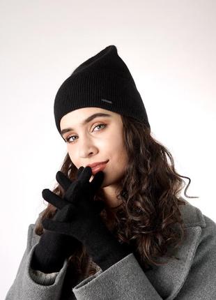 Комплект набір шапка в рукавички перчатки з ангорою odyssey, чорний