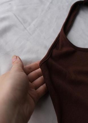 Актуальное коричневое платье гальтер в рубчик от shein2 фото