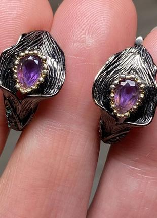Серебряные серьги 925 пробы каллы с аметистом