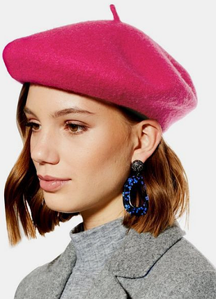 Берет женский теплый фетровый шерстяной зимний французский классический розовая шапка женская