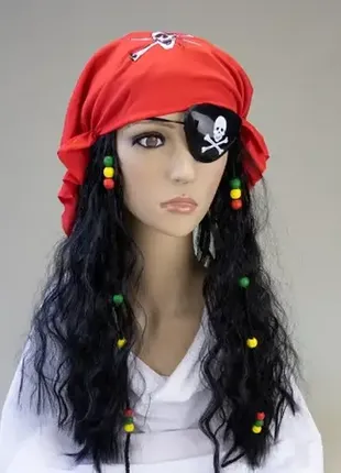 Парик пирата с банданой и повязкой на глаз джек воробей пиратка +подарок