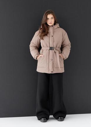 Зимняя куртка с накладными карманами с поясом с фиксатором2 фото