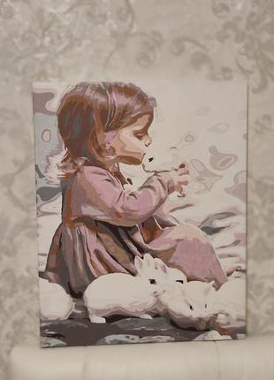 Розмальована картина по номерах 40*50 дівчинка з кроликами1 фото