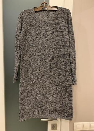 Удлиненный оверсайз свитер с карманами, платье из хлопка q\s