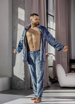 Чоловіча плюшева піжама на блискавці теплий комплект вільного крою мʼякий якісний2 фото