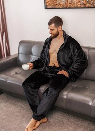 Чоловіча плюшева піжама на блискавці теплий комплект вільного крою мʼякий якісний