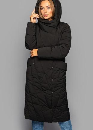 Стильна чорна зимняя куртка пальто м1 фото