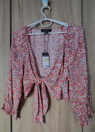 Стильна укорочена сорочка топ рубашка блуза блузка розмір 48-50