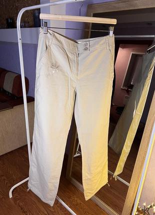 Брюки штаны бежевые широкие оверсайз коттон карманы размер m-l