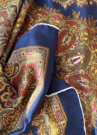 Шелковый синий платок с огурцами в стиле etro5 фото