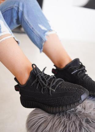 Кроссовки женские адедас изи буст черные adidas yeezy boost 350 black reflective laces, кроссовки адидас лезвия буст 350 рефлектив шнурки8 фото