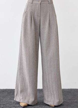 Женские теплые брюки палаццо с узором елка8 фото
