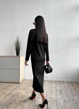 Черное платье на флисе ниже колен теплое платье макси с флисом3 фото