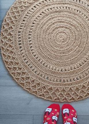 Еко килим з джуту 90см з об'ємним орнаментом круглий килимок