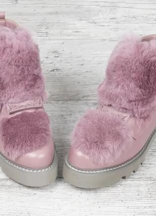Ботинки женские зимние опушка кролик teddy розовые на молнии3 фото