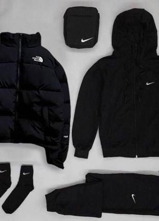 Костюм флис комплект nike c курткой the north face (худи на змейке+штаны+куртка+кепка+куртка)1 фото