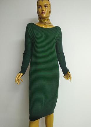 Cos шерстяное базовое трикотажное оверсайз платье туника футляр кокон меди в полоску длинный свитер джемпер зеленого цвета xs s m 100% шерсть2 фото