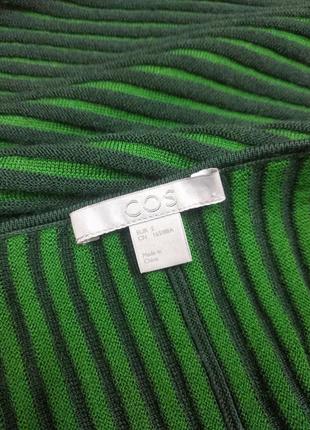 Cos вовняне базове трикотажне оверсайз плаття туніка футляр кокон міді в смужку в рубчик довгий светр джемпер зеленого кольору xs s m 100% вовна9 фото