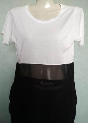 Универсальная белая футболка select с черным прозрачным низом/подростковая блуза4 фото