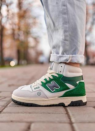 Зимние женские new balance 650 high green white fur