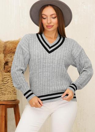 Вовняний светр сірого кольору теплий джемпер в'язаний