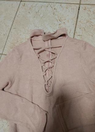 Женский боди-голота с чокером и шнуровкой на груди, снизу кнопки розовый6 фото