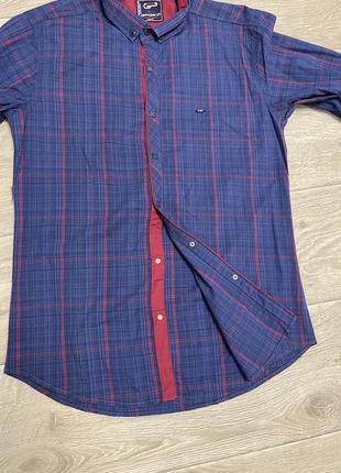 Синяя рубашка с длинным рукавом качественная приталенная молодежная рубашка на кнопках турция3 фото