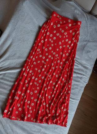 🔥яскрава червона спідниця максі в квітковий принт4 фото