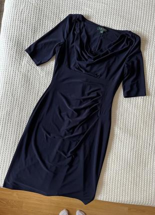 Ralph lauren классическое синее платье с драпировкой