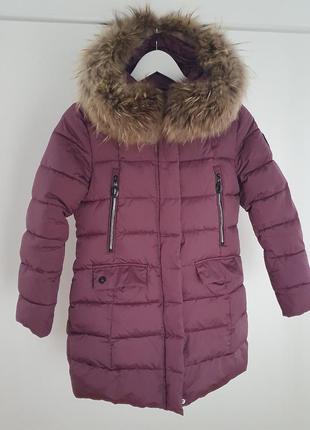 Зимнее пальто куртка kiko кико 134 140 мех натуральный 9-10