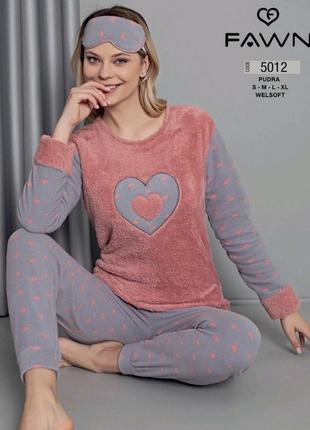 Тепла піжама з сердечком сірого кольору з рожевою кофтинкою💖💖💖1 фото