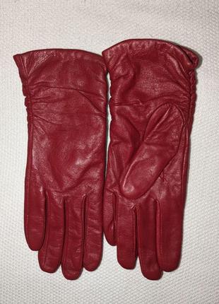 Стильні шкіряні перчатки червоного кольору розмір s2 фото