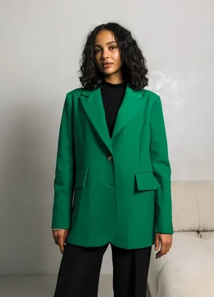 Пиджак оверсайз прямого кроя зеленый пиджак прямой с воротником4 фото