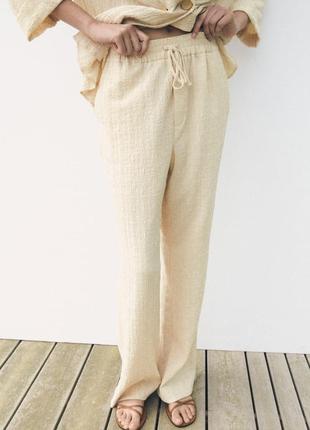 Стильные широкие брюки, брюки свободного кроя из жатой ткани zara, оригинал4 фото