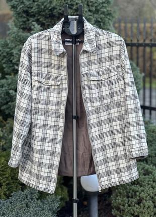 Asos оверсайз шерстяна куртка пальто в сіро-бежеву клітинку s