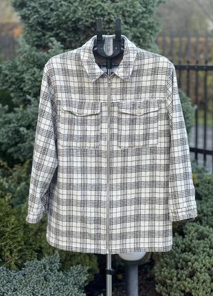 Asos оверсайз шерстяна куртка пальто в сіро-бежеву клітинку s