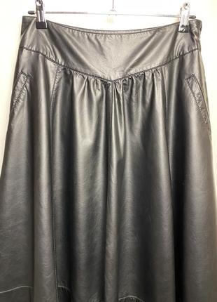 Юбка миди из экокожи, юбка а-силуэт, пышная юбка из качественного заменителя кожи.5 фото