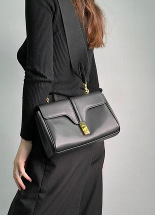 Шикарна сумка клатч celine в стилі конверт в чорному кольорі преміум шкіра селін8 фото