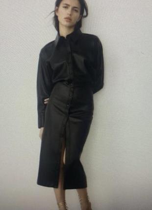 Новое крутое чёрное платье из эко кожи zara 44-46 р