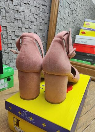 Туфли пудровые туфельки на широком каблуке розовые6 фото