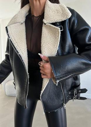 Жіноча куртка косуха, дублянка авіатор дубльонка дубленка зі штучним хутром туреччина турция1 фото