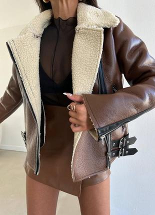 Жіноча куртка косуха, дублянка авіатор дубльонка дубленка зі штучним хутром туреччина турция7 фото