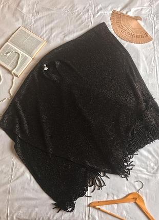 Праздничная черная накидка-пончо с золотистым люрексом (универсальный размер)