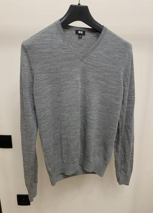 Шерстяной свитер uniqlo мужской оригинал серый1 фото