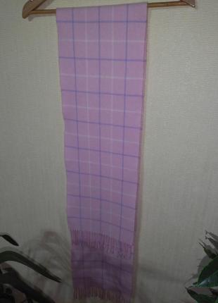 Розовый шерстяной шарф в клетку (100% шерсть)3 фото