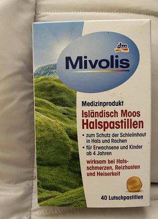 Пастилки для горла з ісландського моху mivolis, 40 шт 🇩🇪