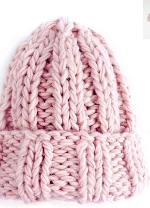 Рожева шапка в’язана шапка крупної в’язки рожева шапка zara розовая шапка крупной вязки зимняя шапка4 фото
