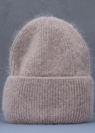 Бежева шапка ангора тепла зимня шапка шерстяна шапка di art зимняя шапка бежевая шапка